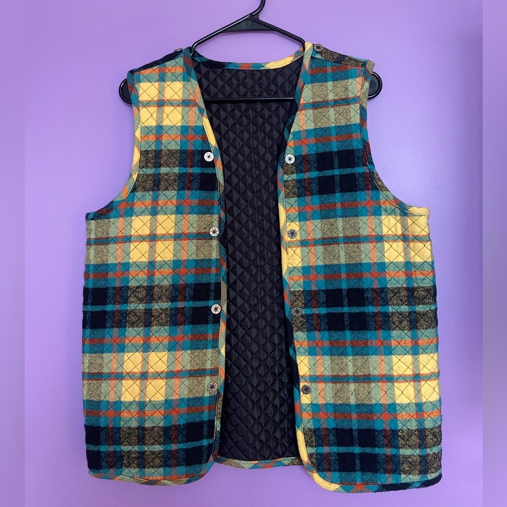 Denim & Co Yellow/Blue/Red Plaid Vest